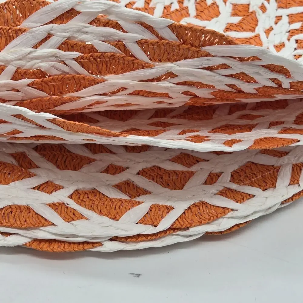 Orange White Spiral Homeware Woven Placemats 15” Round Set Of 6 100% Paper NEW!